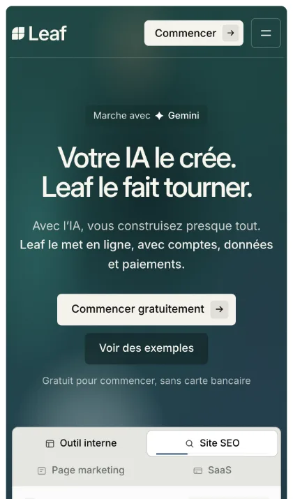Accueil de Leaf sur smartphone