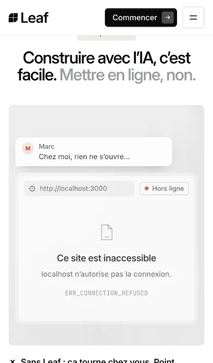 Section problème sur smartphone