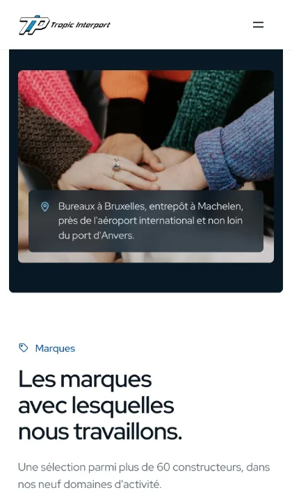 Section équipe et marques sur smartphone