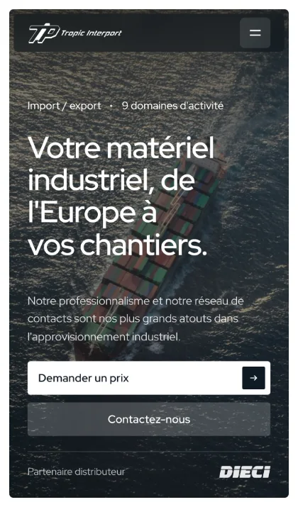 Accueil du site sur smartphone