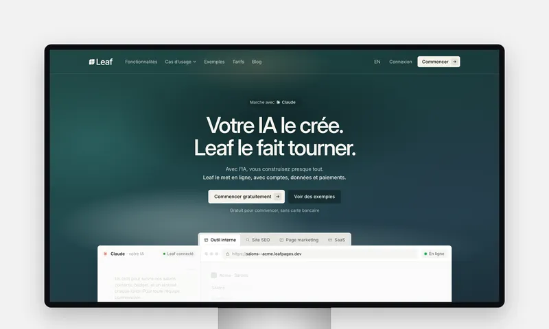 Site de Leaf affiché sur un écran