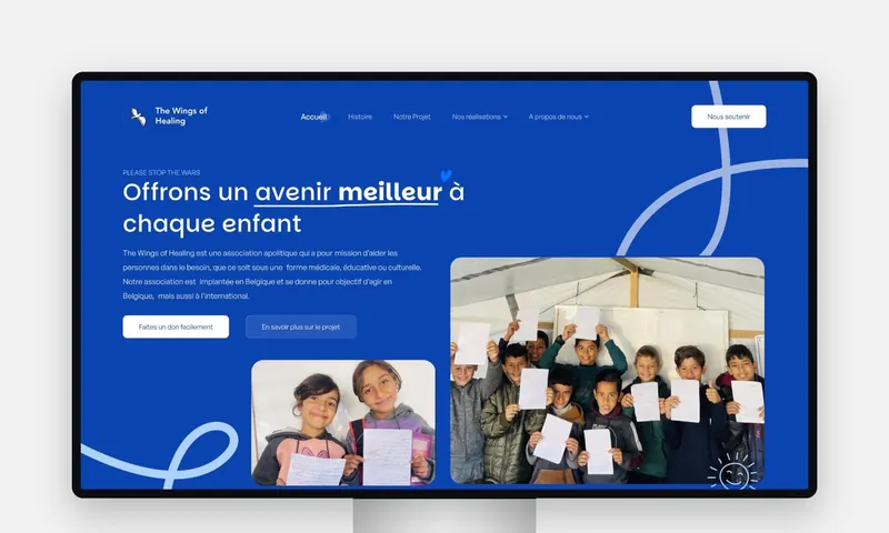 Site de The Wings of Healing affiché sur un écran